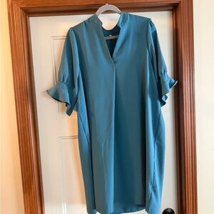 SHEIN Teal Midi Dress with Rolled Sleeves